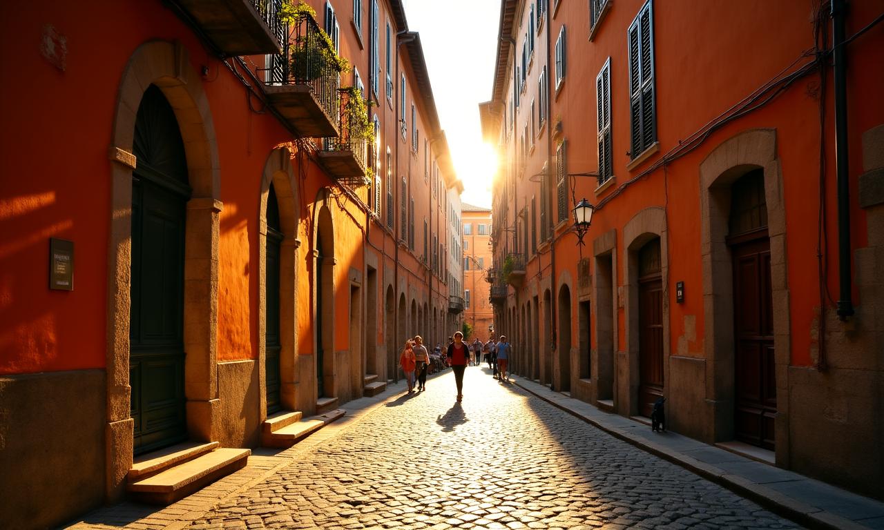Strade storiche di Roma al tramonto